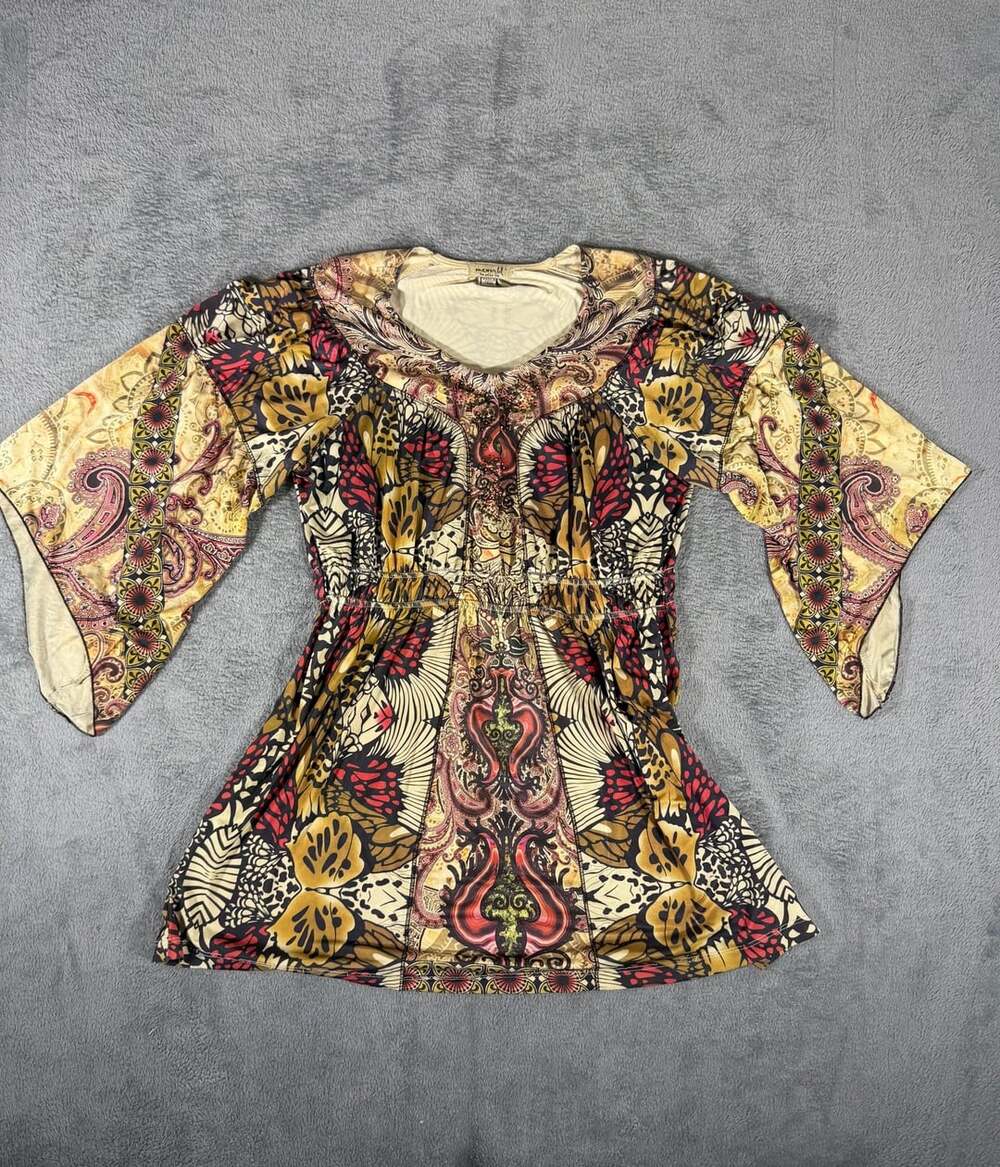 Oneworld Tunic Blouse Size L Multicolor Butterfly Paisley Boho